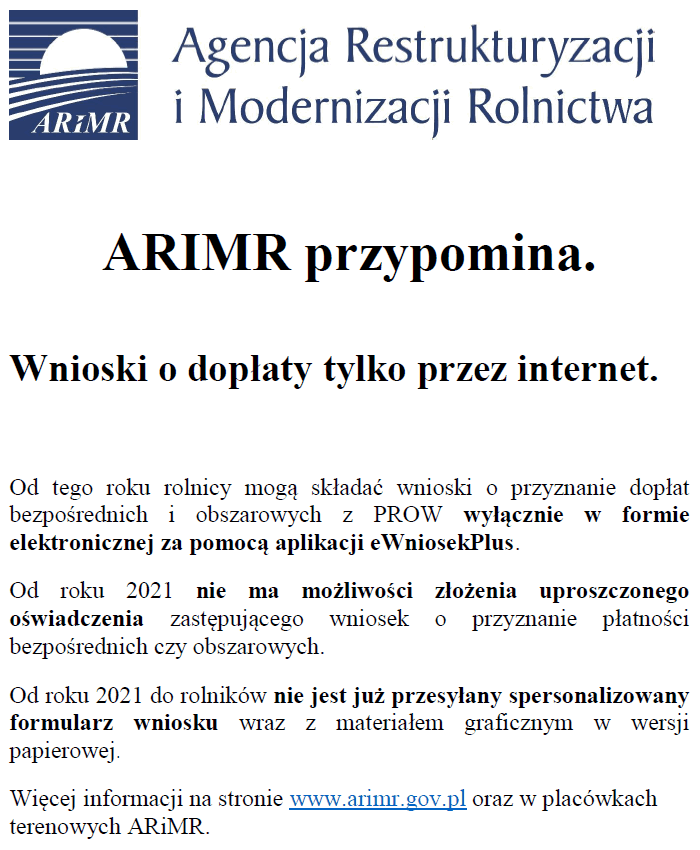 Od 15 marca rolnicy mogą składać wnioski o przyznanie dopłat bezpośrednich i obszarowych z PROW za 2021 r. Od tego roku Agencja przyjmuje je jedynie za pośrednictwem aplikacji eWniosekPlus.